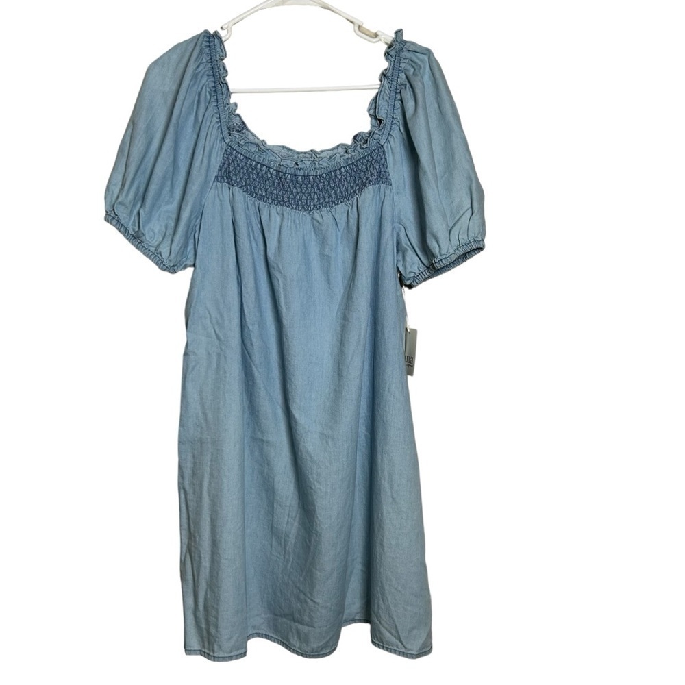 NWT a.n.a Women's Denim Wash Midi Babydoll Sundress with Puff Sleeves Size M